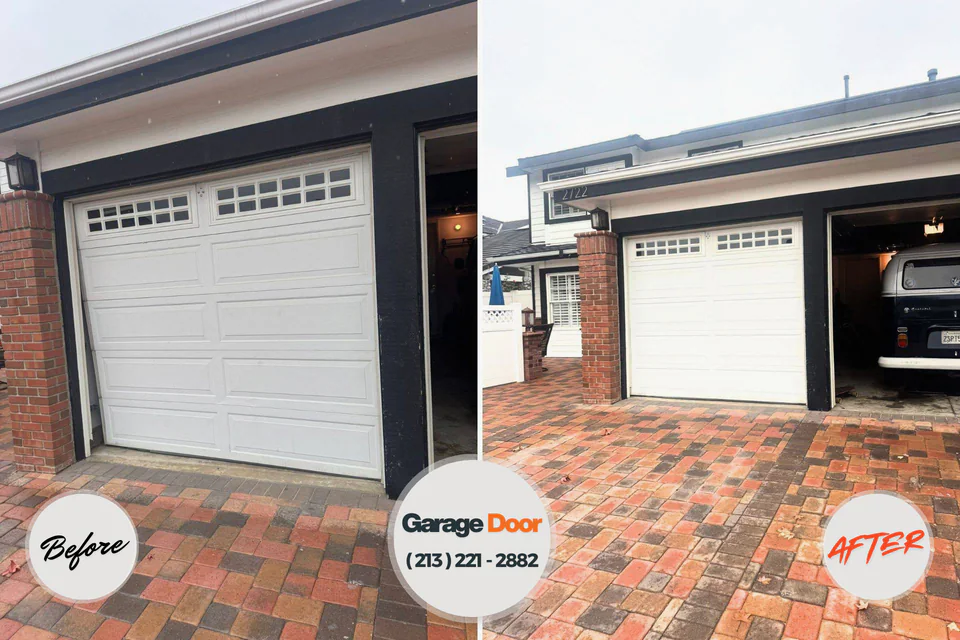Before and after: garage door repair Olmos Park, TX